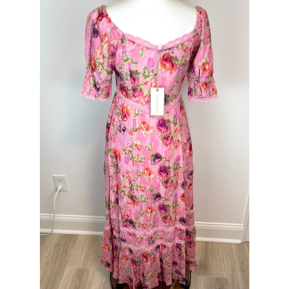 LoveShackFancy Floral Lace Mariata Maxi Dress In Wild Pink Rose Size 6 New - Picture 11 of 16